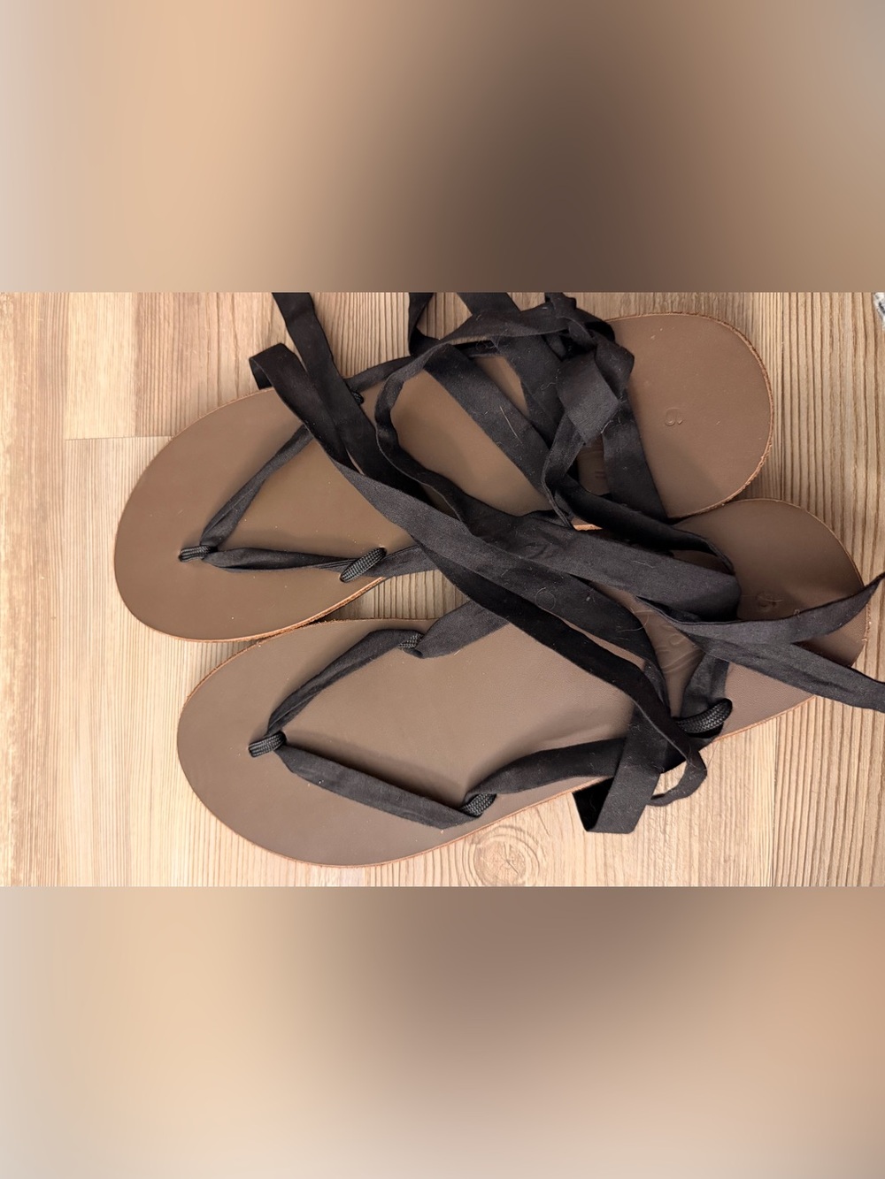 Women’s Brown Leather Lace-Up Sandals with Black Straps Size 9